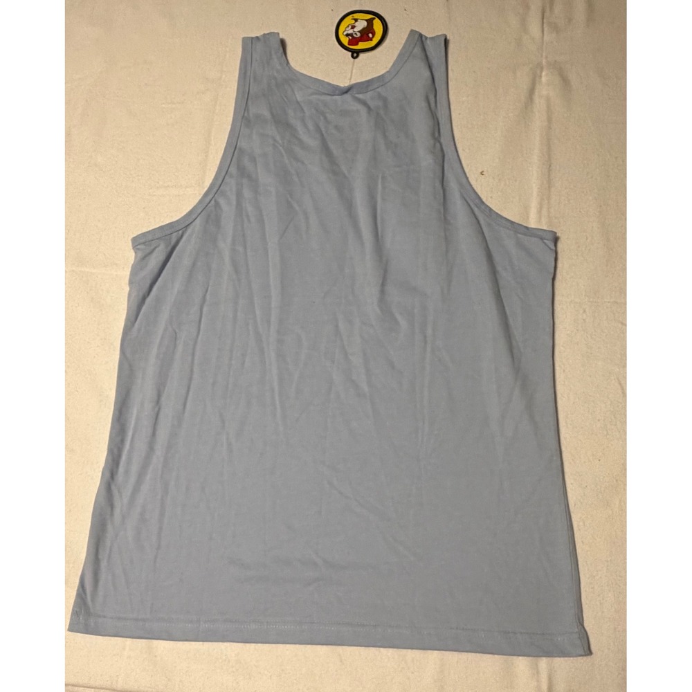 Buc-ee's Womens Graphic Tank Top Light Blue Beach Sunset Palm Trees Large NWT - Picture 6 of 6